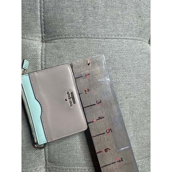 Kate Spade NY Italian Leather Wristlet Wallet / Key Chain – Light Teal & Tan - Picture 6 of 7